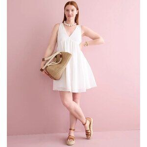 🆕J CREW Swingy V-Neck Mini Kelly Dress White Ramie Small #BI661